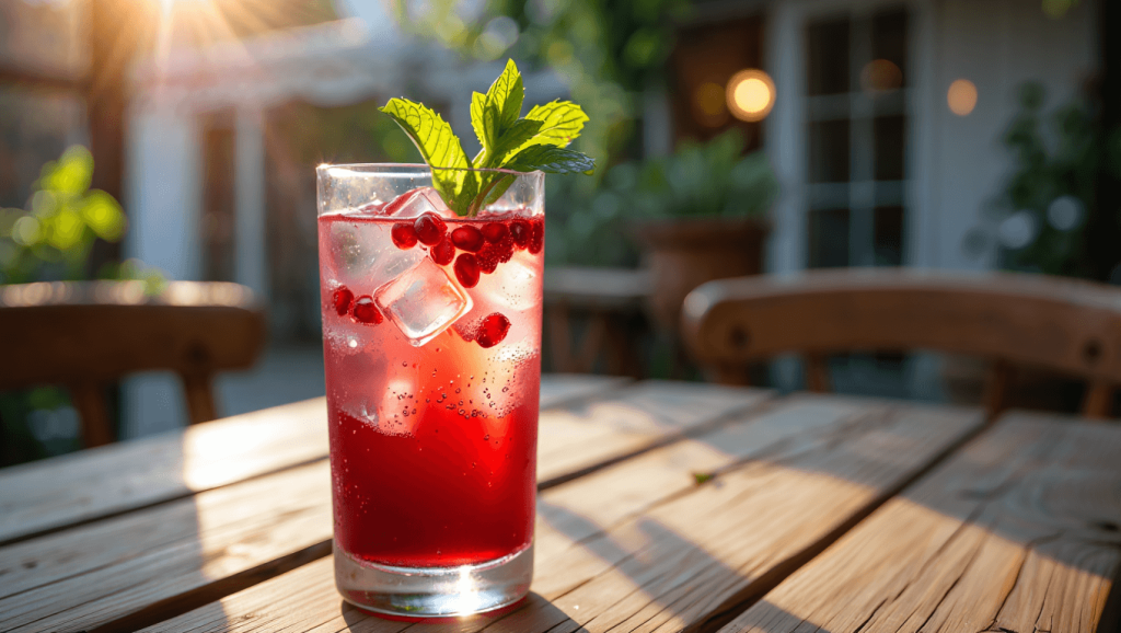 Ein Granatapfel-Drink im Freien