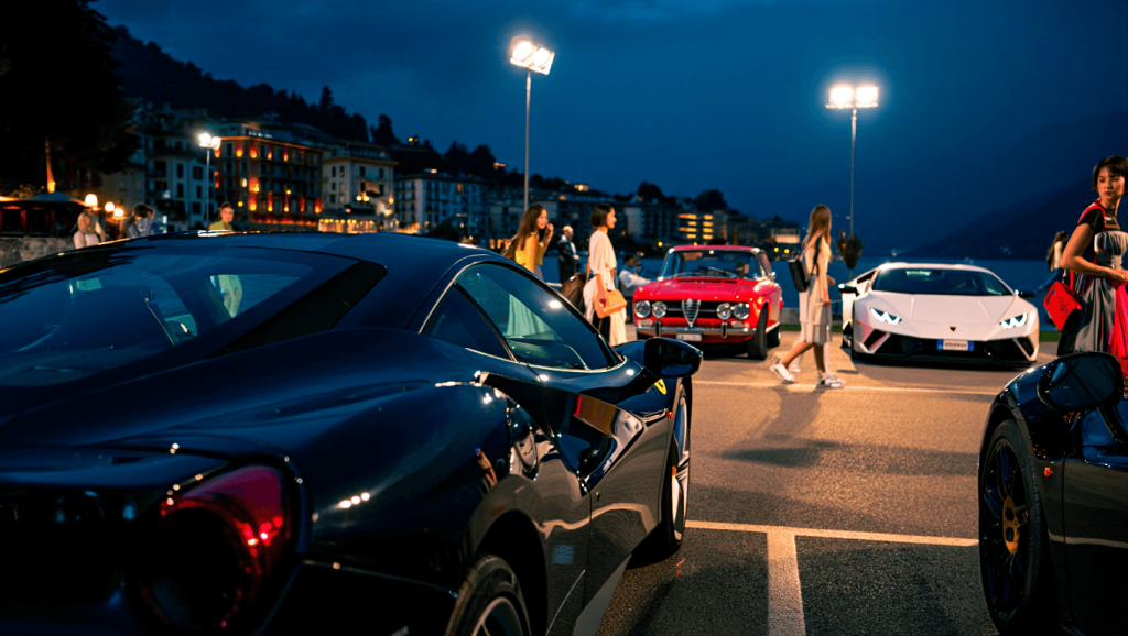 Wer nachts am Comer See feiern geht, sieht auf den Parkplätzen die unglaublichsten Autos der Welt