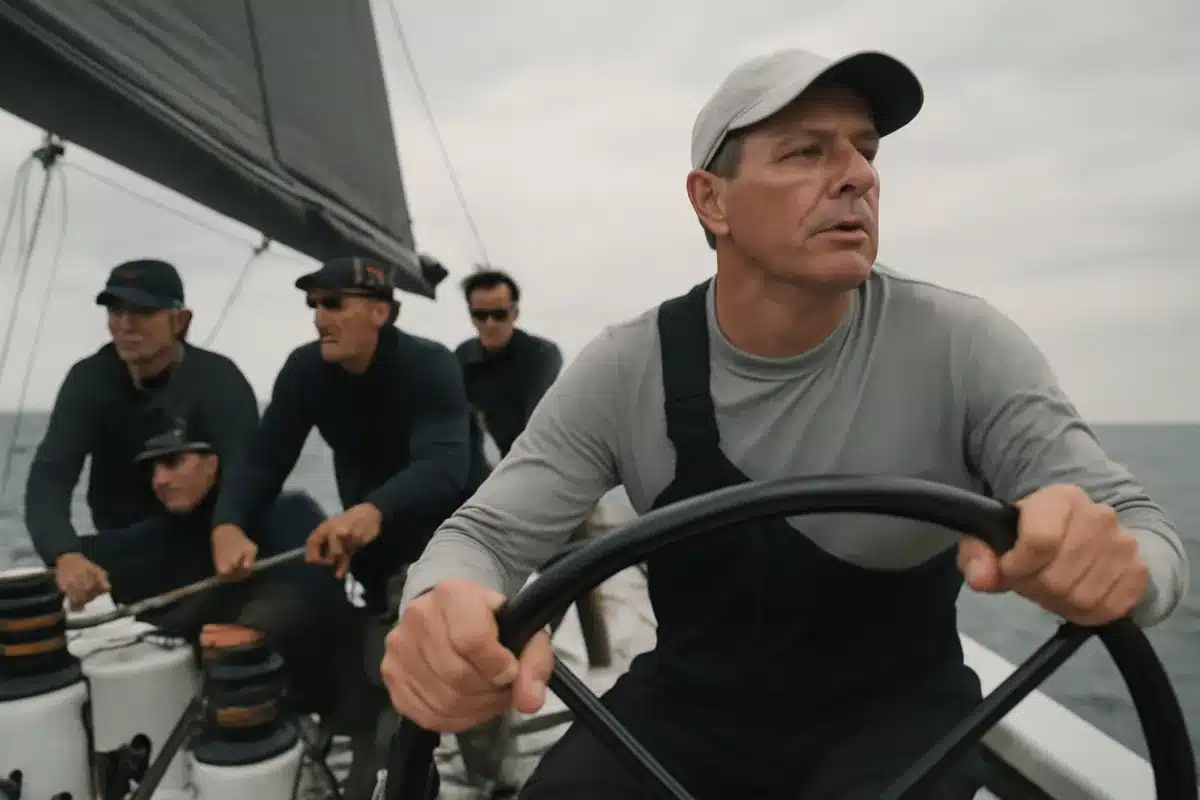 Een all-star bemanning achter de stuurman — Op dit niveau is teamwork cruciaal. Harrison heeft een team van topzeilers aangenomen. Samen vormen ze een fijnmechanisme. Ed Baird - tacticus, meervoudig wereldkampioen en America’s Cup-winnaar. Mo Green - crewchef, verantwoordelijk voor de